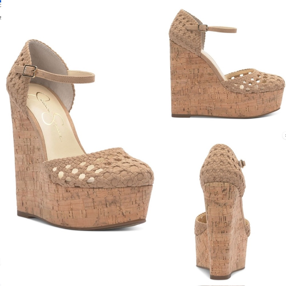 JESSICA SIMPSON Woven Cut-Out Marshela Round Toe Wedge Sandal NIB